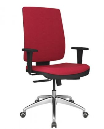Cadeira Presidente Soft com Braço Regulável 3D Mecanismo Backsysten com Base Piramidal em Alumínio rodízios em PU preto - Poliéster Vermelho T17