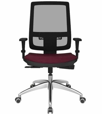 Cadeira Operativa Brizza Tela Alta com mecanismo back-systen, braços reguláveis 3D base giratória em alumínio - Poliéster Vermelho T15 - 37811